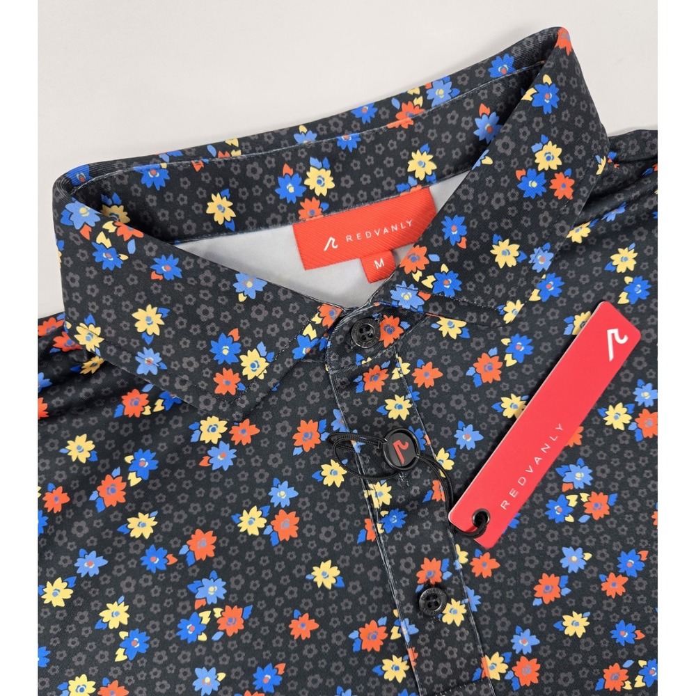 Redvanly‎ Polo Shirt Mens M Leone Black Floral Golf PUREpoly 4 Way Stretch R2421